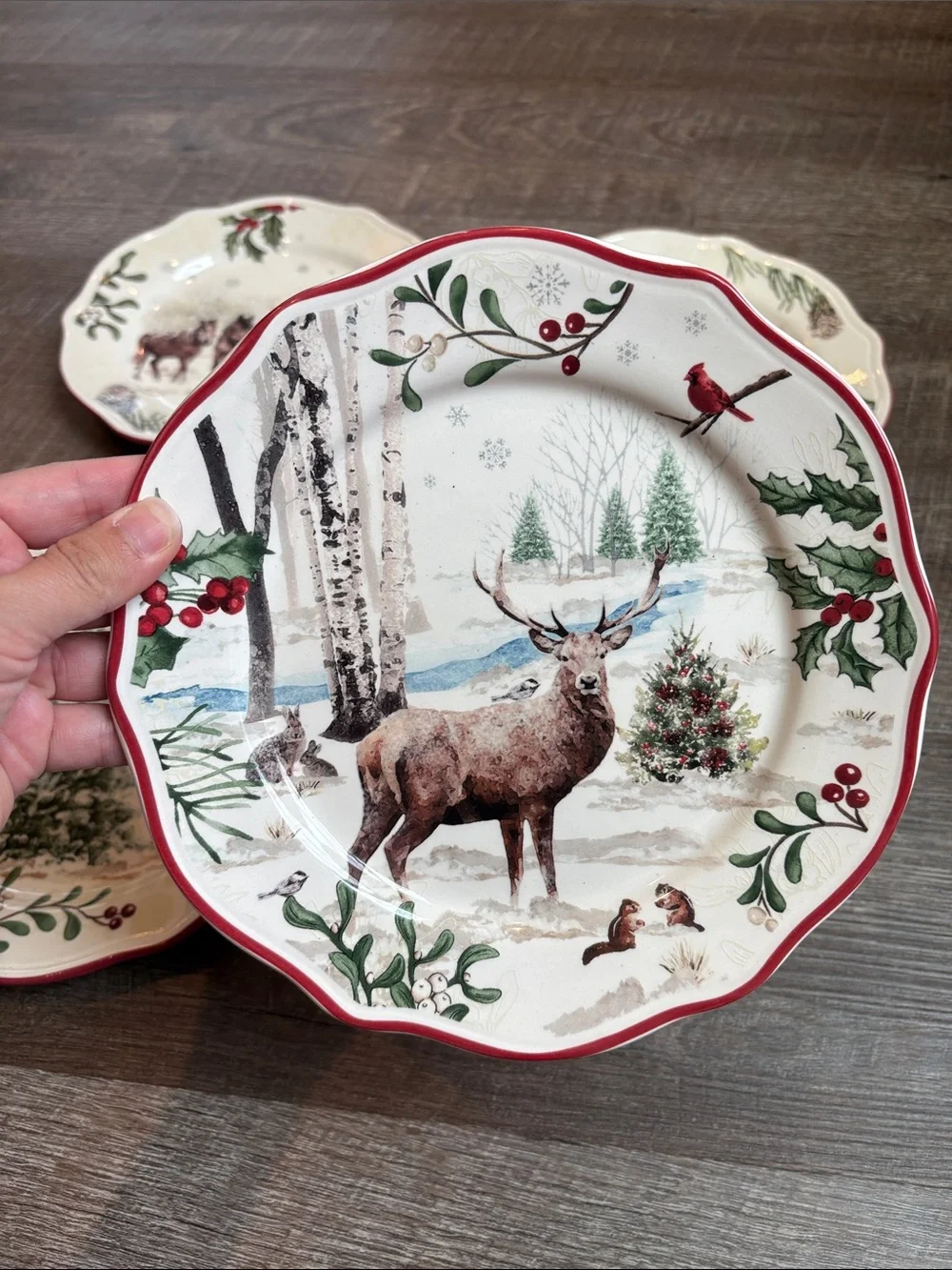 Better Homes & Gardens Christmas Heritage Tree Salad Plates Forest Set of 4